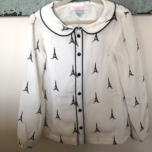 Janie & Jack girls white Eiffel Tower blouse, sz 6